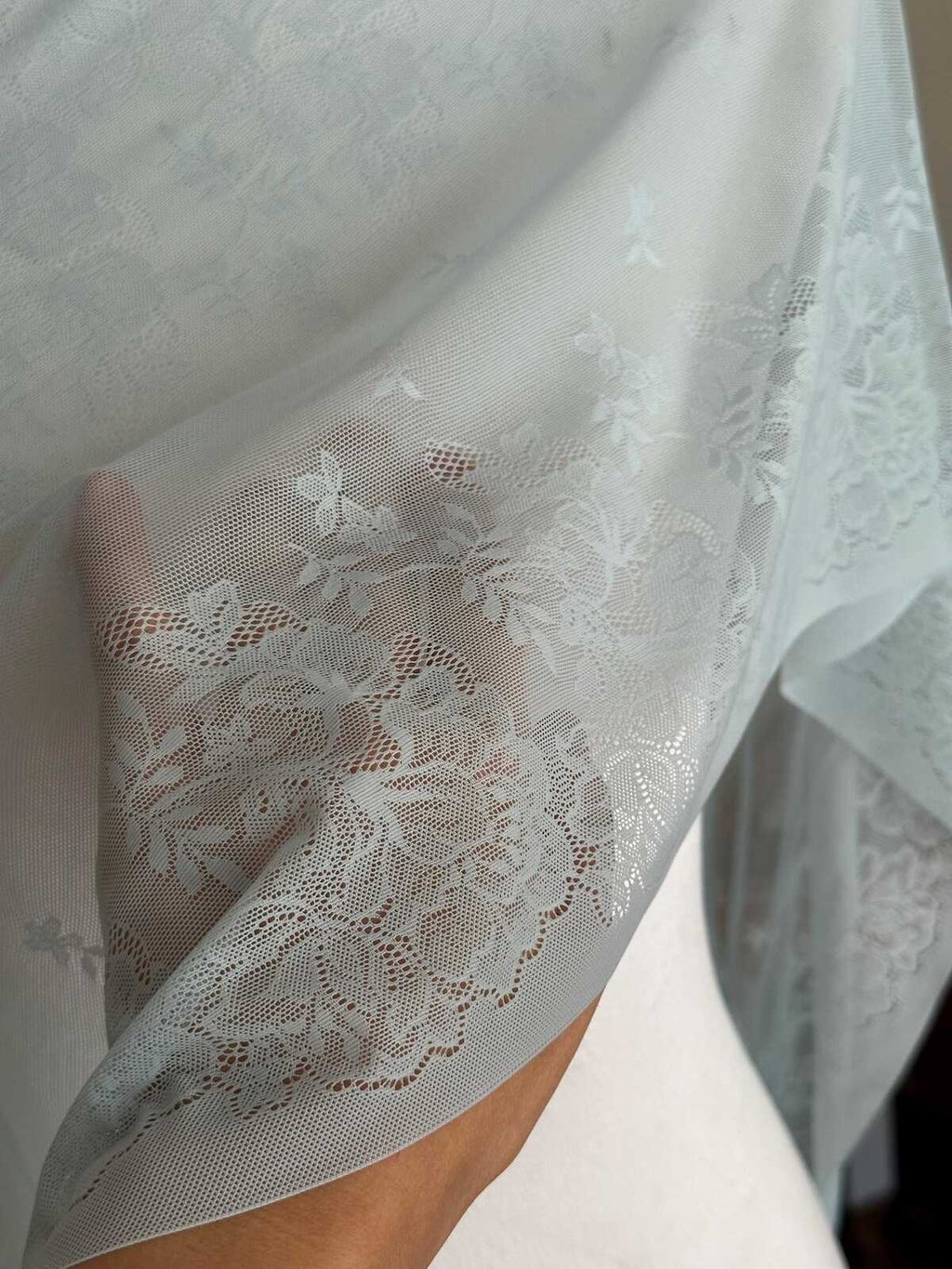 1Yd Stretch 12" Sage Seafoam Green Ultra Wide Floral Stretch Lace Wholesale