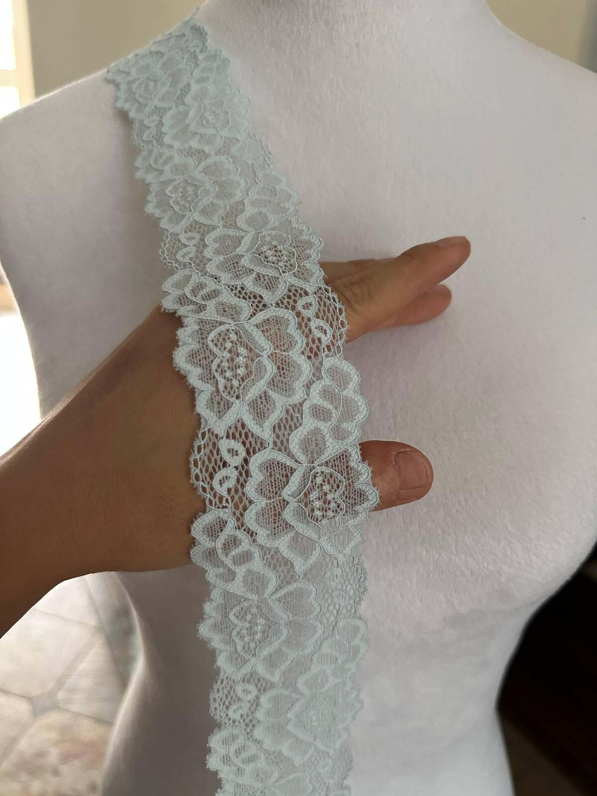 10yds  Powder Blue Floral Lace Trim, Double Scalloped Galloon Ribbon (2" Wide) Retail Wholesale