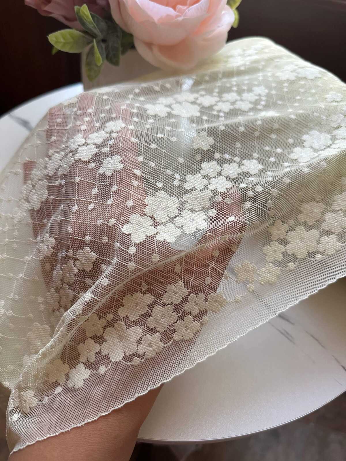 Lemon Cream Floral Stretch Lace Trim for Large Scrunchies Corset Gowns, Symmetrical Double Edge Extra Wide Galloon Elastic Ribbon, 8.5"