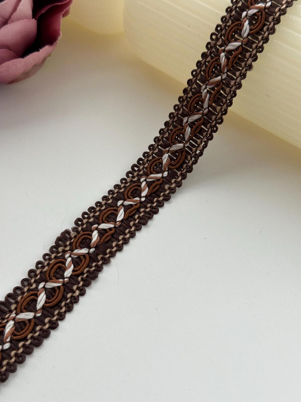 6Yds Non-Stretch 0.8" Dark Brown Woven Braided Gimp Scroll Trim Ribbon Wholesale