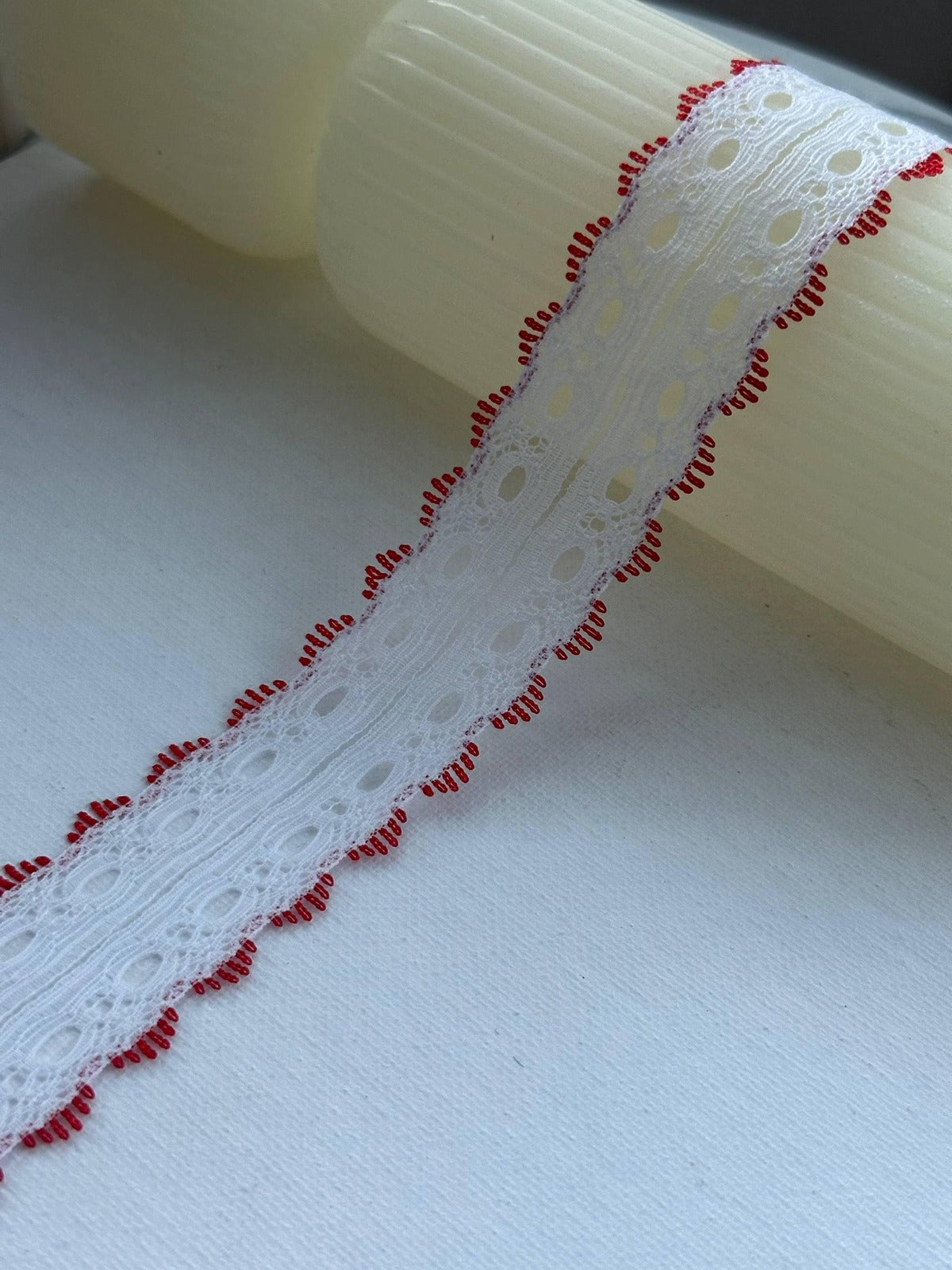 10Yds Non-Stretch 1.1" White Red Split Beading Insertion Eyelet Lace Wholesale