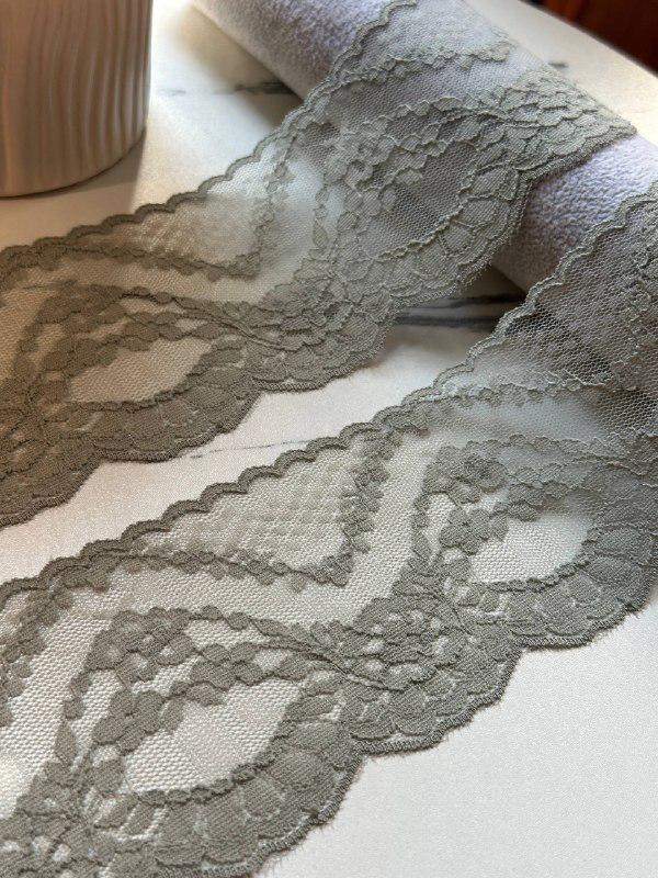 Sage Green Floral Stretch Lace Trim by Yard, Muted Moss Elastic Ribbon for Lingerie Crafts, 3", Retail Wholesale Bulk