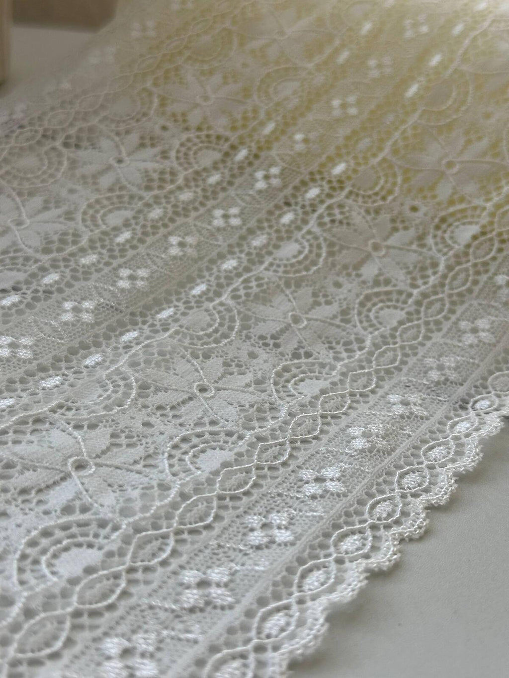 3Yds Stretch 7.2" French Off-White Floral Wide Stretch Lace Trim Wholesale