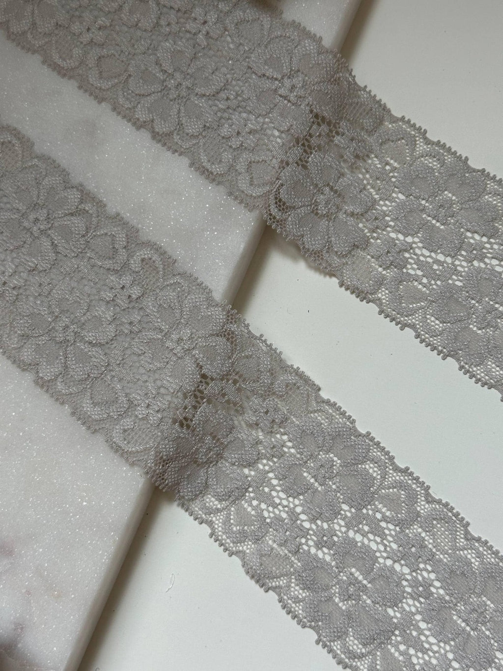 Taupe Grey Floral Stretch Lace Trim by Yard, Elastic Ribbon, Soft Skin Friendly Coquette Craft Supply, 2.15", Retail Wholesale Bulk