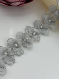 2Yds Non-Stretch 1.8" Grey 3D Chiffon Flower Beaded Pearl Lace Trim Wholesale