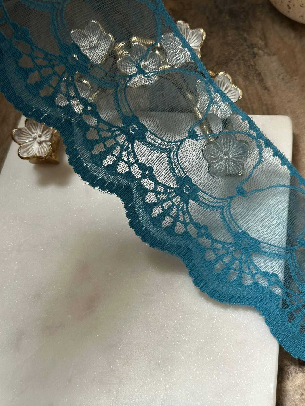 Ultra Soft Deep Teal Blue Scalloped Non-Stretch Lace Trim by the Yard, Wide Tulle Net Ribbon for Sewing Crafts, 4", Retail Wholesale Bulk