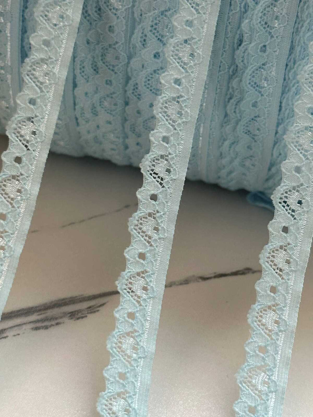 10yds Soft Ice Blue Floral Stretch Lace Trim , Narrow Scalloped Elastic Ribbon for Coquette Lingerie Crafts, 0.5",Retail Wholesale Bulk