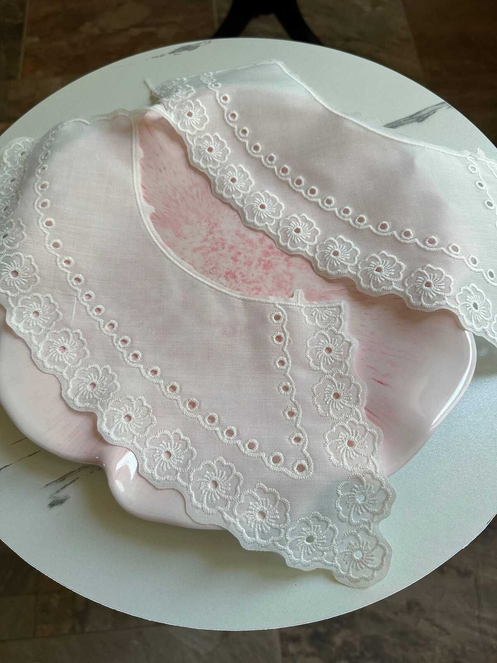 Off White Cotton Eyelet Embroidered Lace Collar Detachable Sailor Neckline Applique Statement Bodice Motif for Blouses Gowns, 6"