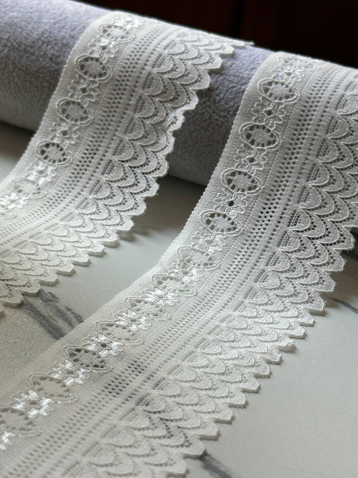 10yds Soft White Scalloped Geometric Stretch Lace Trim by the Yard, Soft Elastic Ribbon for Coquette Crafts, 2", Retail Wholesale Bulk