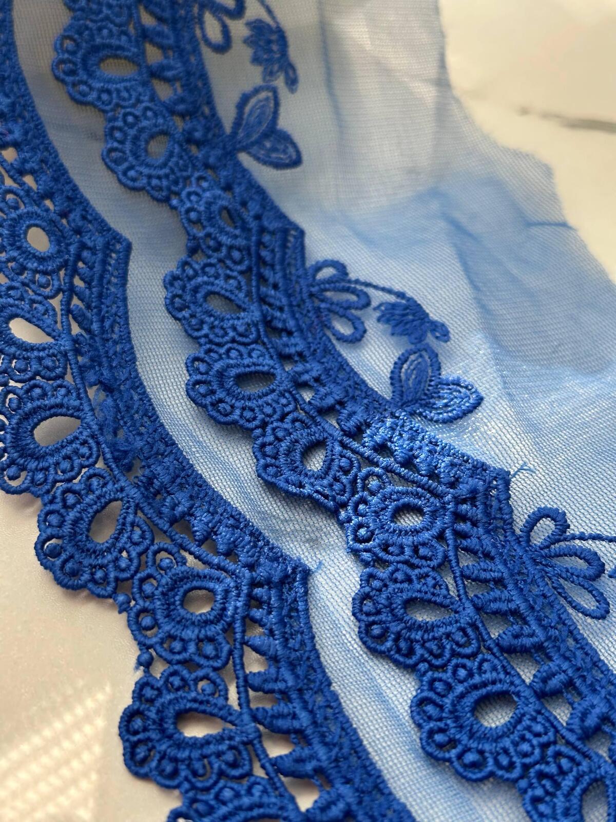 1Yd delicate 5" Royal Blue Organza Water Soluble Lace Trim Wholesale