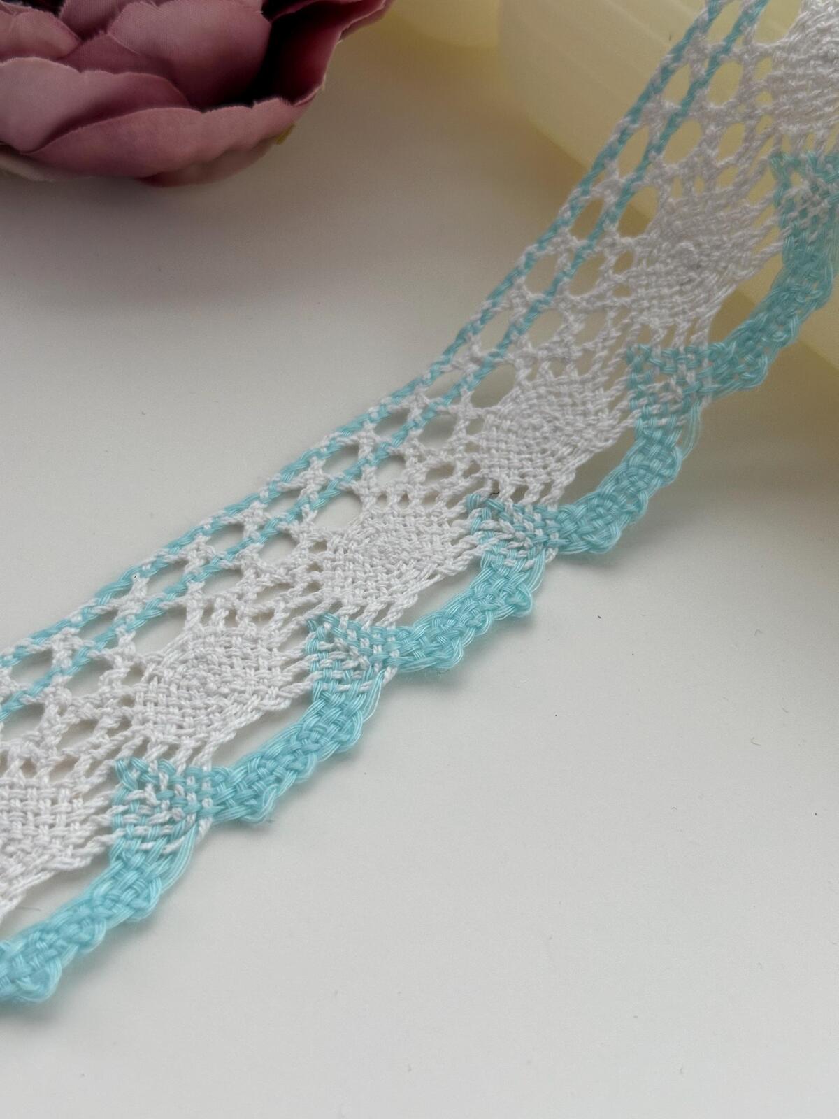 3Yds Non-Stretch 1.5" Light Blue White Cotton Crochet Scalloped Lace Wholesale