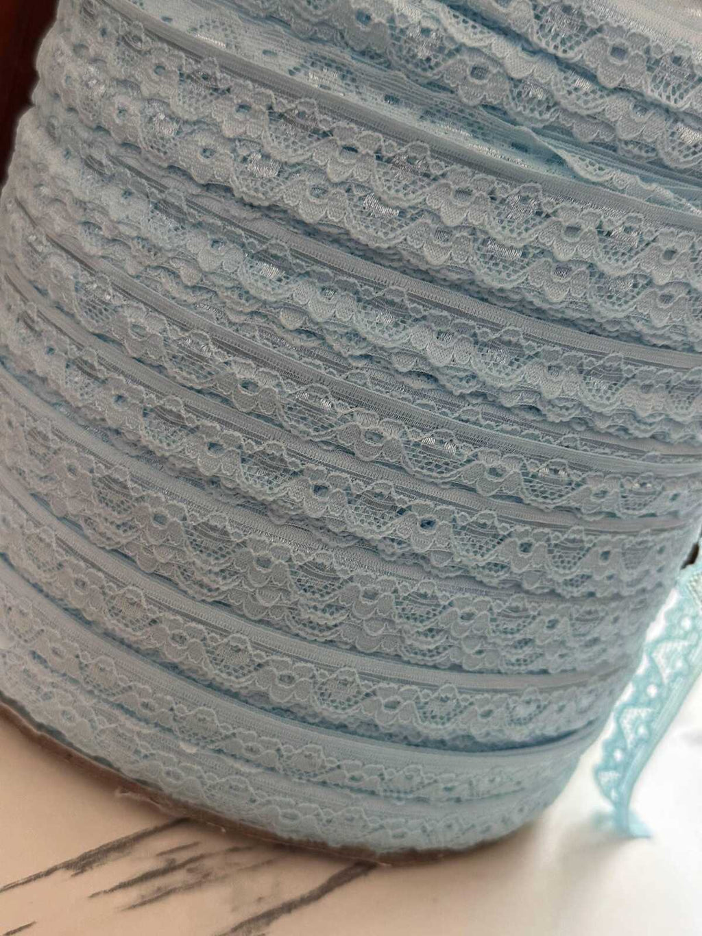10yds Soft Ice Blue Floral Stretch Lace Trim , Narrow Scalloped Elastic Ribbon for Coquette Lingerie Crafts, 0.5",Retail Wholesale Bulk