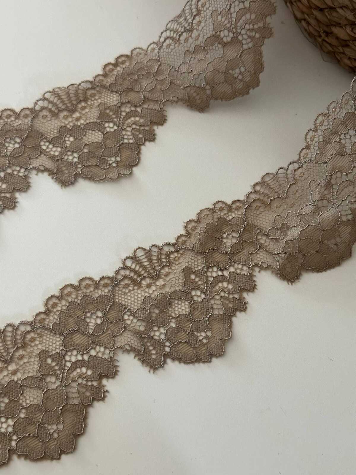 10yds Taupe Floral Stretch Lace, 2" Elastic Ribbon, Bulk Clearance Coquette Y2K Lace, Lingerie Lace, DIY Sewing, Retail Wholesale