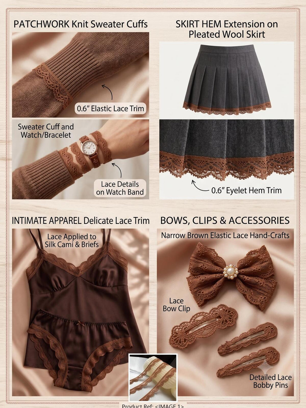 10yds Caramel Camel Brown Cordonnet Corded Stretch Elastic Lace Trim Single Scalloped Narrow Ribbon for Lingerie  Crafts Sewing, 0.6"
