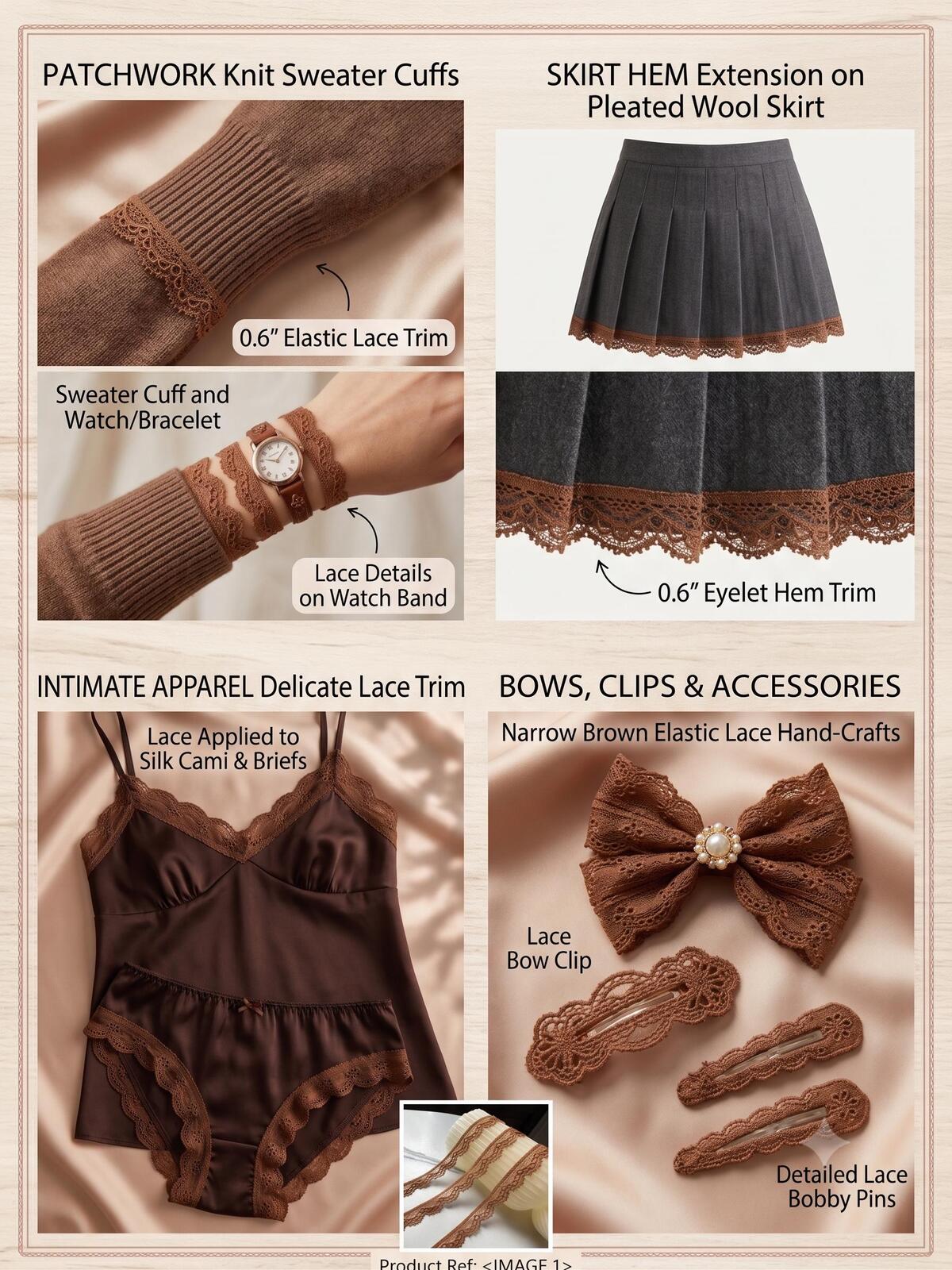 10yds Caramel Camel Brown Cordonnet Corded Stretch Elastic Lace Trim Single Scalloped Narrow Ribbon for Lingerie  Crafts Sewing, 0.6"