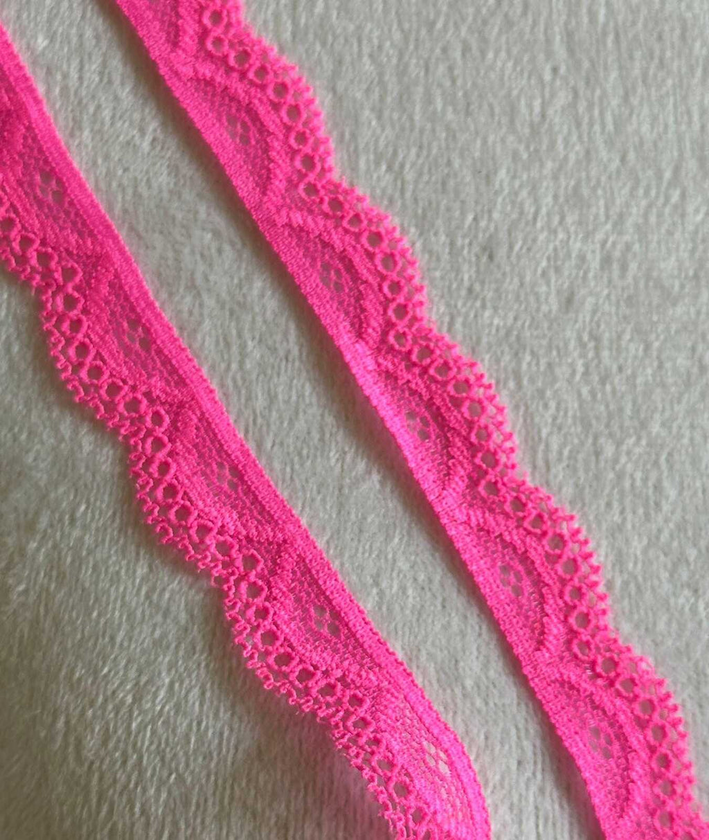 10yds 0.6" Hot Pink Stretch Elastic Lace Trim Dainty Scalloped Edge Neon Pink Ribbon for Lingerie Underwear  Crafts Sewing Retail Wholesale