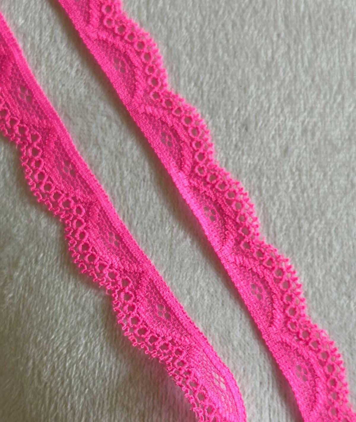 10yds 0.6" Hot Pink Stretch Elastic Lace Trim Dainty Scalloped Edge Neon Pink Ribbon for Lingerie Underwear  Crafts Sewing Retail Wholesale