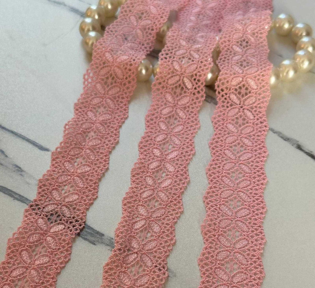 10yds 1" Peach Pink Stretch Elastic Lace Trim Dainty Scalloped Edge Butterfly Clover Ribbon for Lingerie Underwear  Crafts Sewing  Wholesale