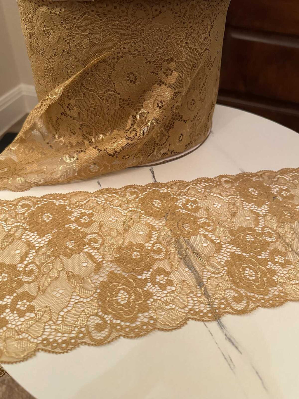 5.5" Gold Metallic Lace Trim Vintage Champagne Non Stretch Floral Galloon Luxury Mesh Ribbon for Gowns Lingerie Crafts Sewing