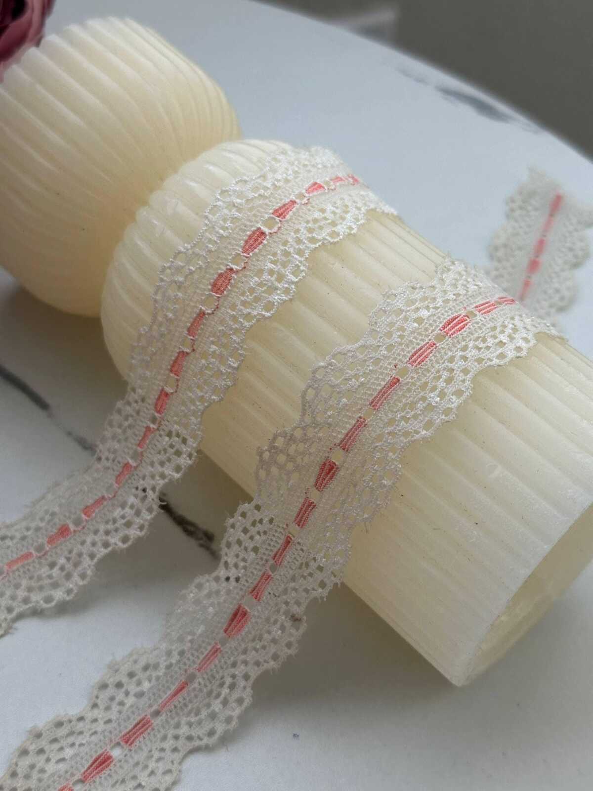10Yds Stretch 1" Off-White Pink Faux Beading Ribbon Stretch Lace Wholesale