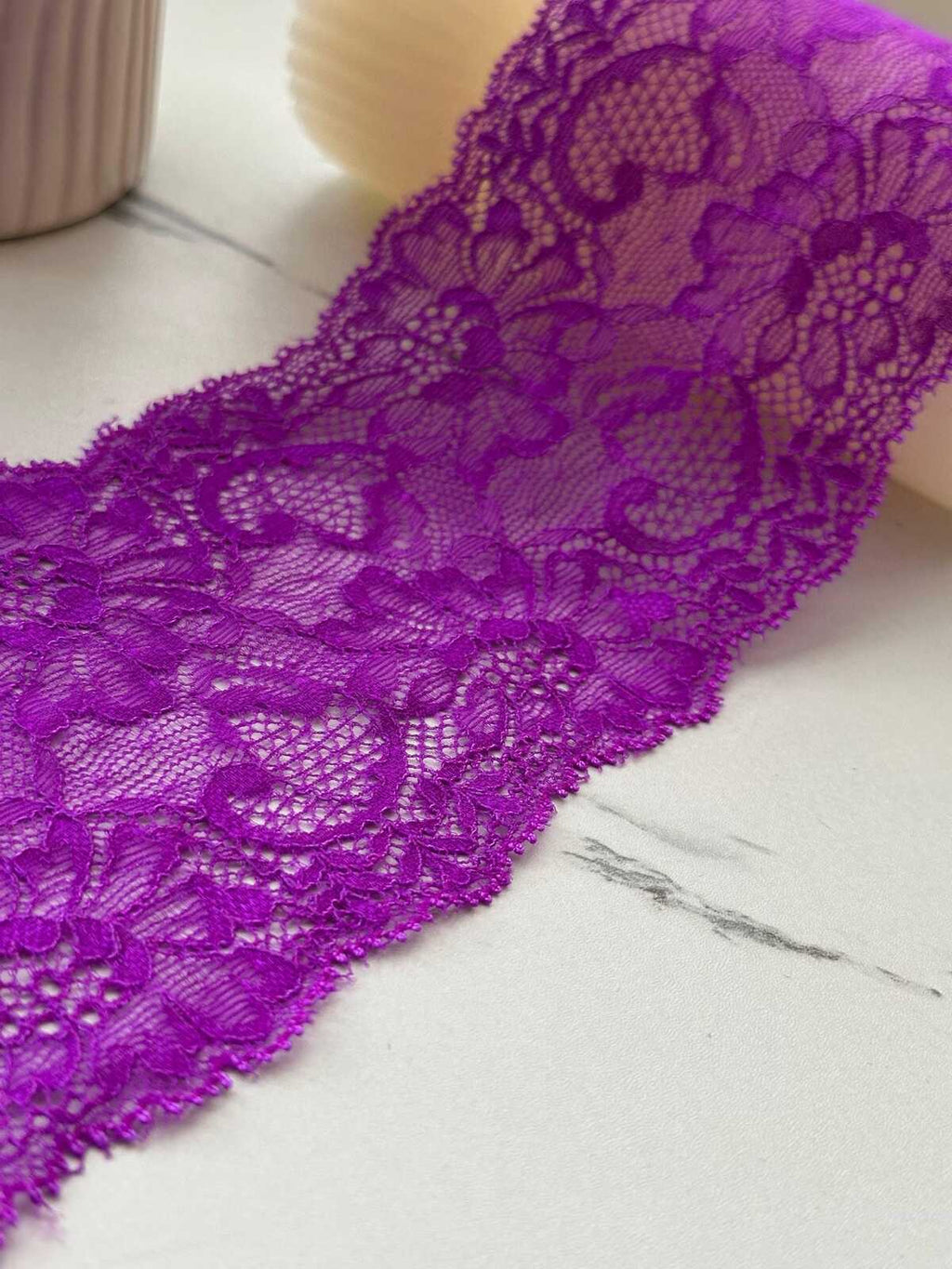 6Yds Stretch 3.5" Vibrant Purple Magenta Floral Scalloped Stretch Lace Trim