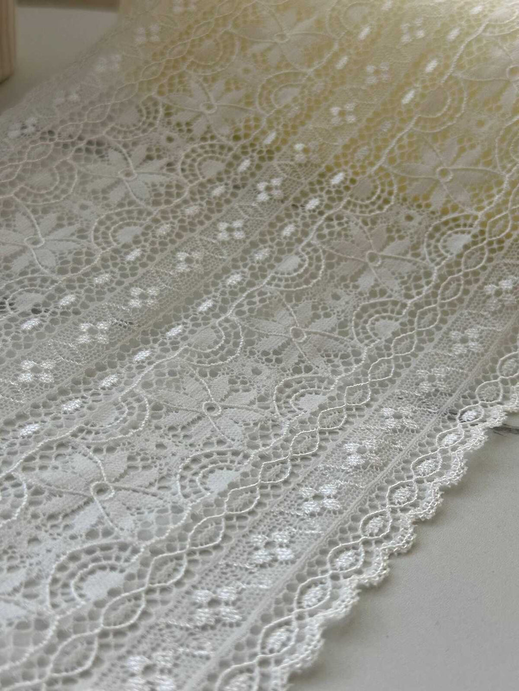 3Yds Stretch 7.2" French Off-White Floral Wide Stretch Lace Trim Wholesale