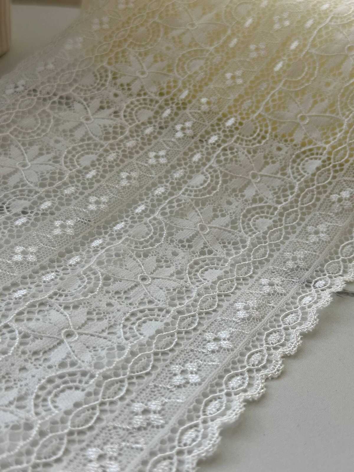 3Yds Stretch 7.2" French Off-White Floral Wide Stretch Lace Trim Wholesale