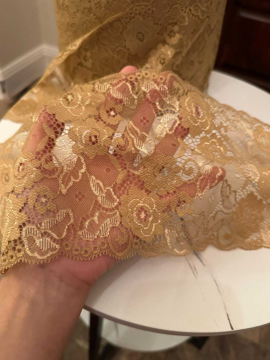 5.5" Gold Metallic Lace Trim Vintage Champagne Non Stretch Floral Galloon Luxury Mesh Ribbon for Gowns Lingerie Crafts Sewing