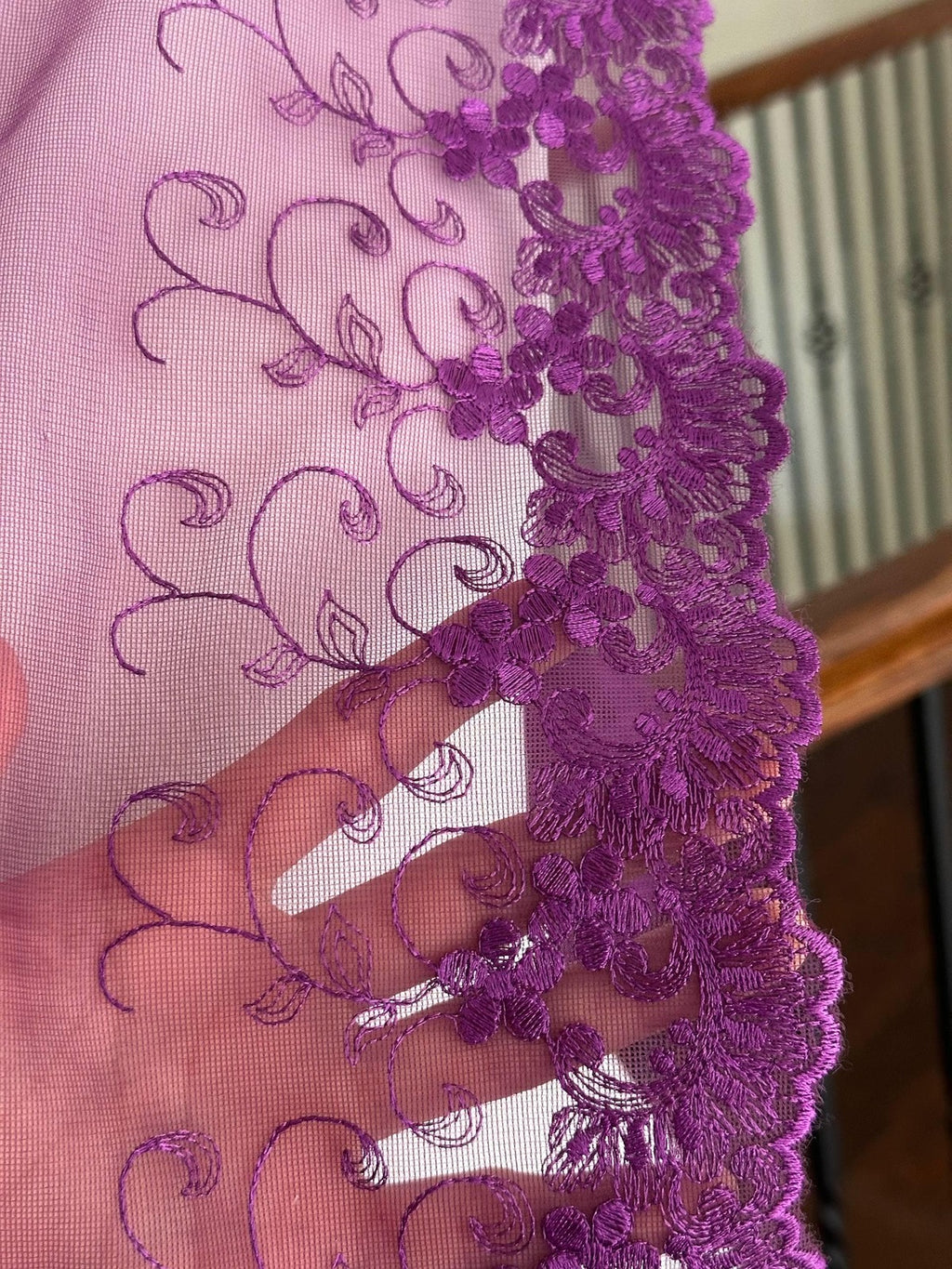 3Yds Non-Stretch 6" Purple Floral Mesh Embroidered Lace Trim, Craft Wholesale