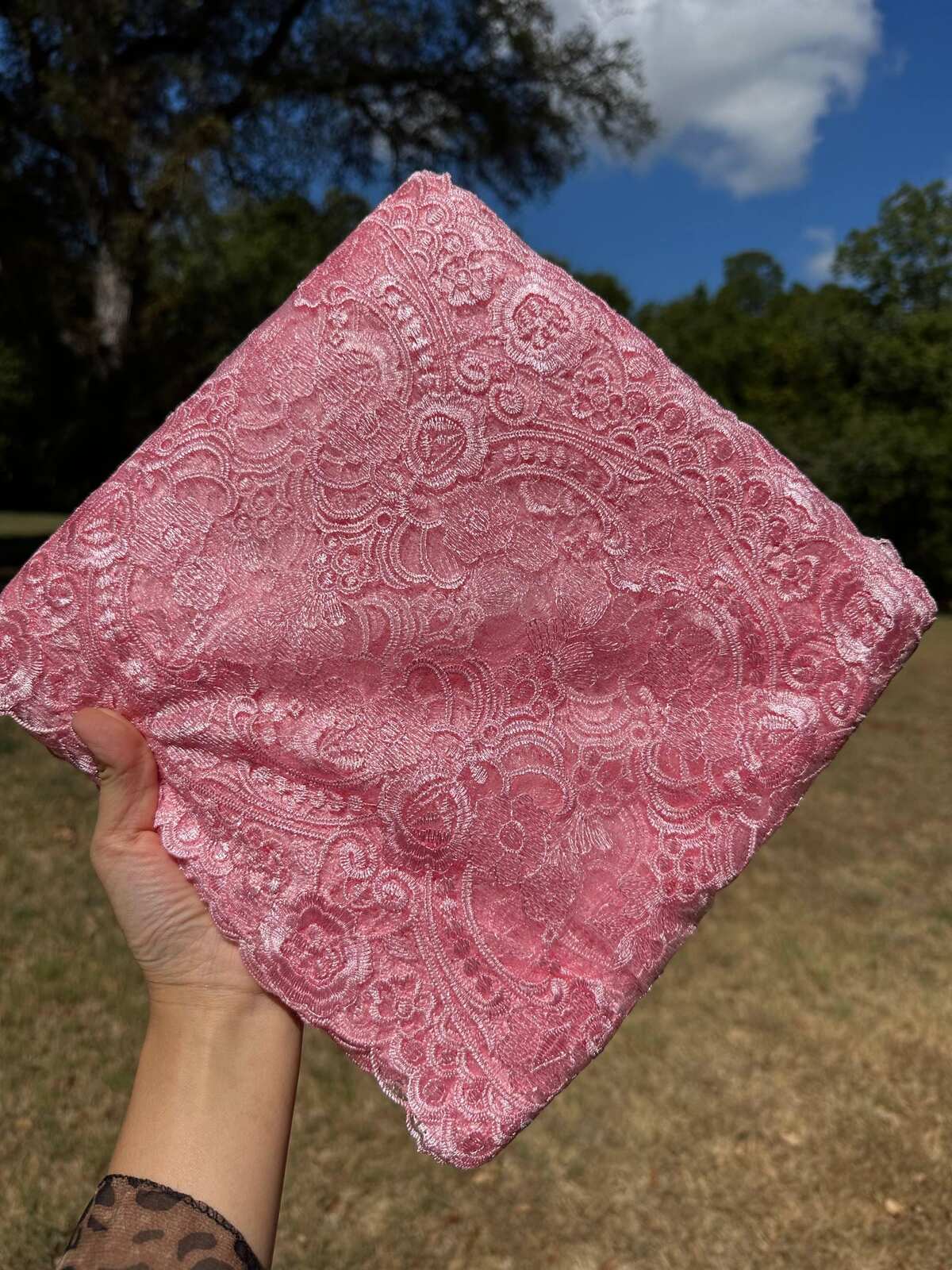 1Yd Non-Stretch 9" Rose Pink Mesh Floral Lace Trim, Coquette Vintage DIY Sewing
