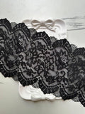 Classic Onyx Black Cordonnet Corded Slight Stretch Lace Trim Symmetrical Double Scalloped Extra Wide Galloon  for Corsets Gowns Crafts, 5.5"