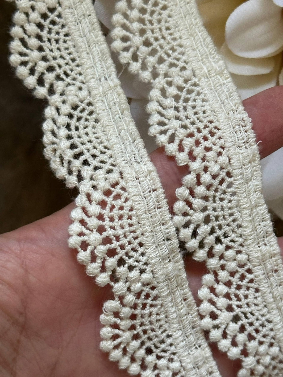 Natural Cotton Scalloped Lace Trim by Yard, Unbleached Shell Crochet Ribbon, Coquette Craft Supply, 1", Retail Wholesale Bulk