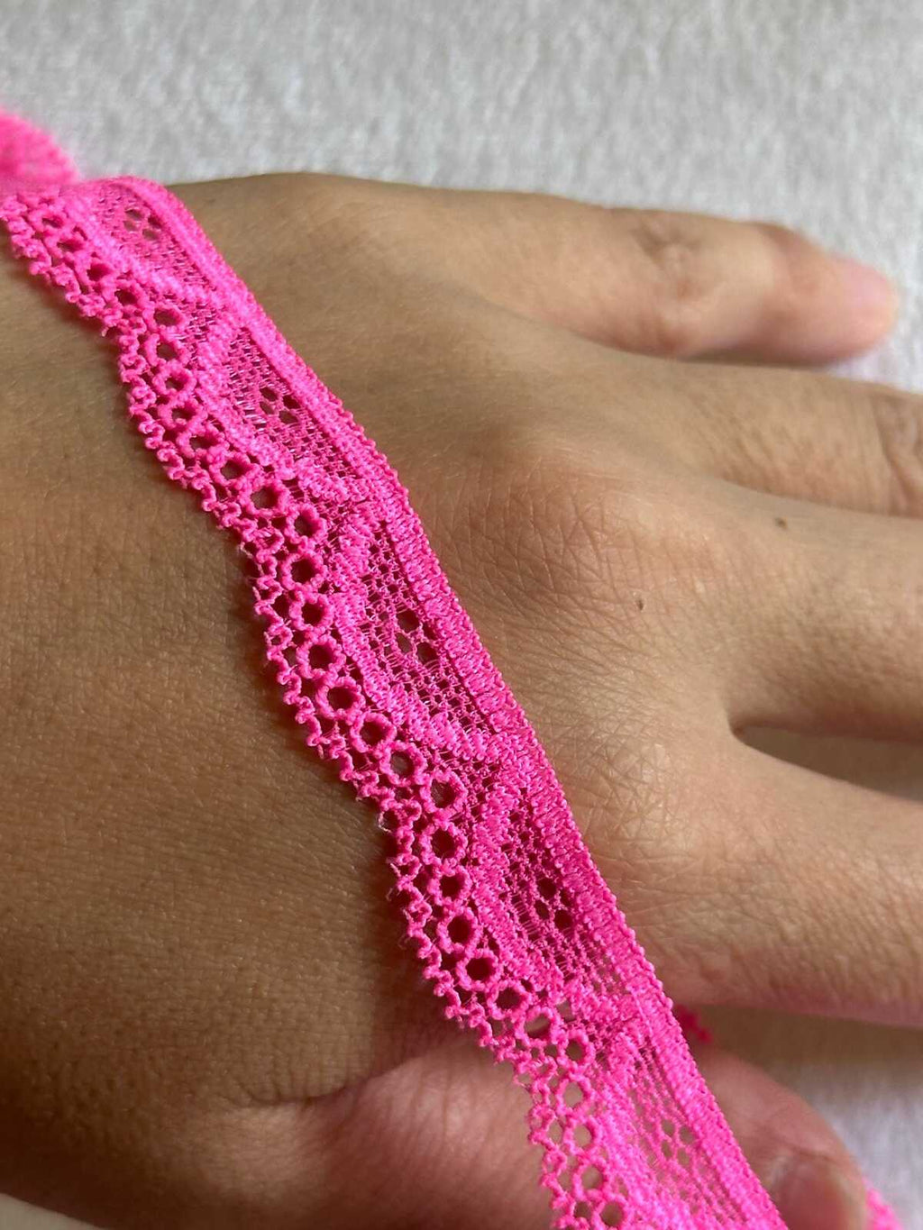 10yds 0.6" Hot Pink Stretch Elastic Lace Trim Dainty Scalloped Edge Neon Pink Ribbon for Lingerie Underwear  Crafts Sewing Retail Wholesale