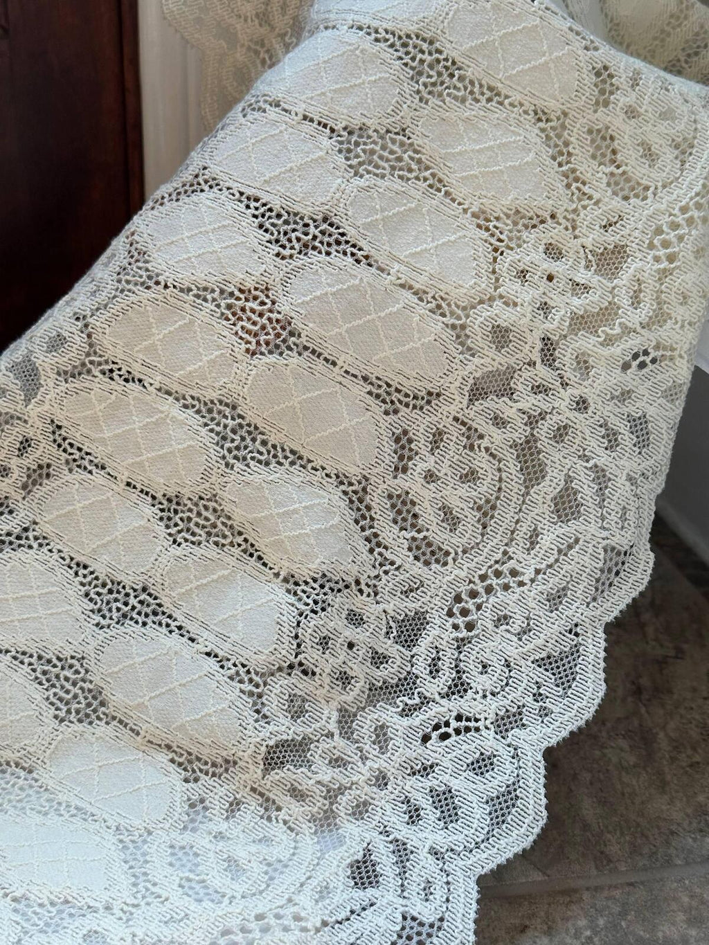 Off White Corded Wide Stretch Lace Trim by Yard, 12" Elastic Ribbon, Sample Finished Skirt Pic, Retail Wholesale Bulk