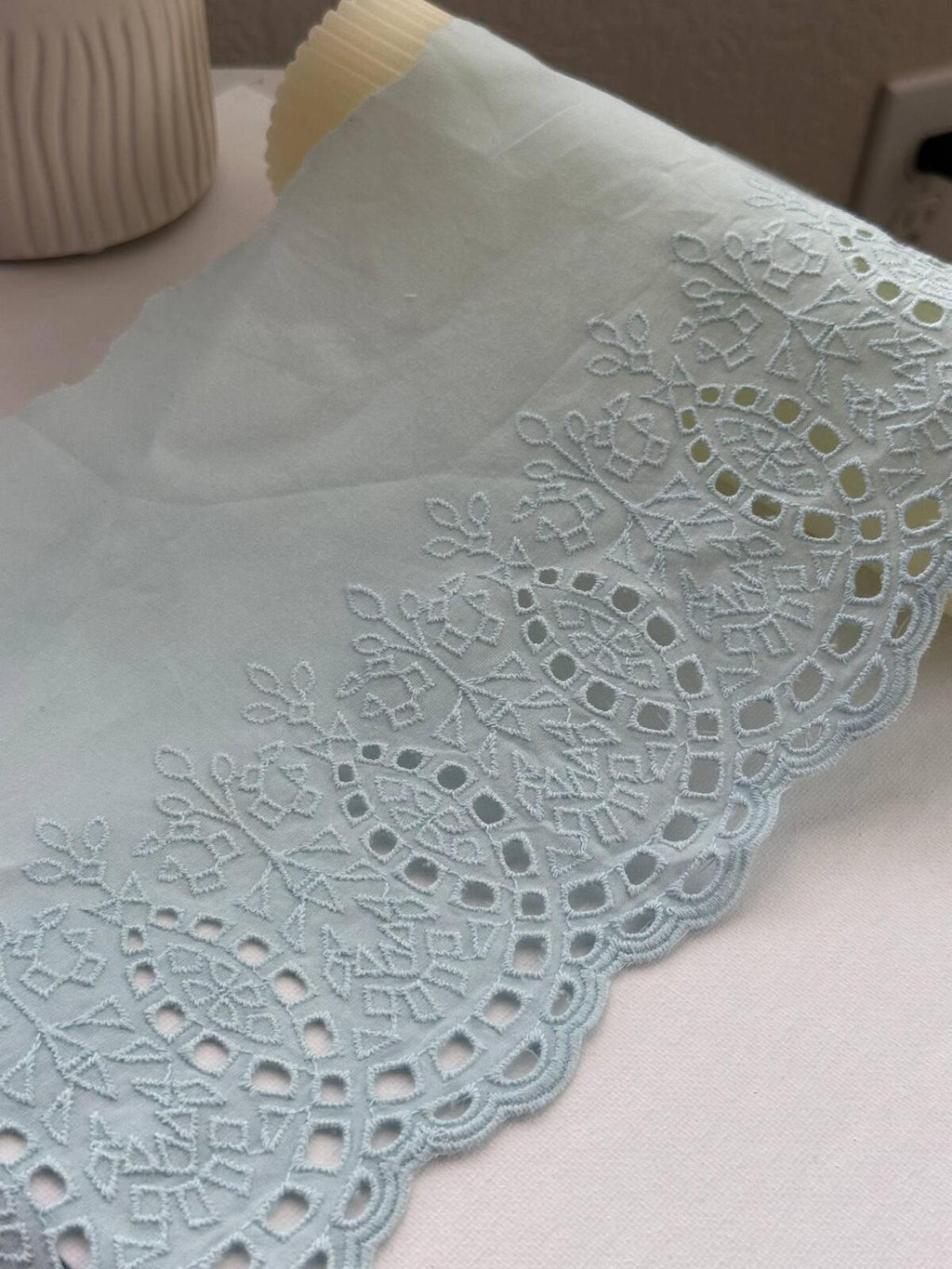 1Yd Non-Stretch 7" Ice Light Blue Cotton Eyelet Embroidered Lace Wholesale