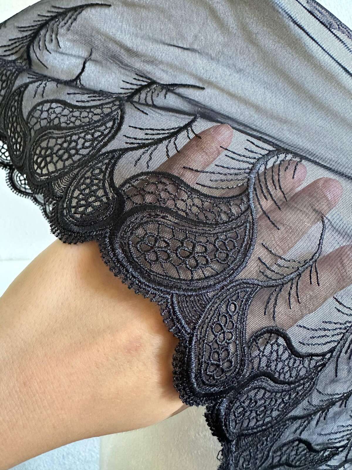 2.5yard 7.5" Black Paisley Lace Trim Wide Embroidered Feather Soft Mesh Single Scalloped Edge Ribbon for Garment Lingerie Sewing