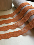 10yds Pumpkin Spice Polka Dot Floral Stretch Lace Trim by the Yard, Single Scalloped Narrow Elastic Ribbon for Lingerie Bridal Crafts, 1"