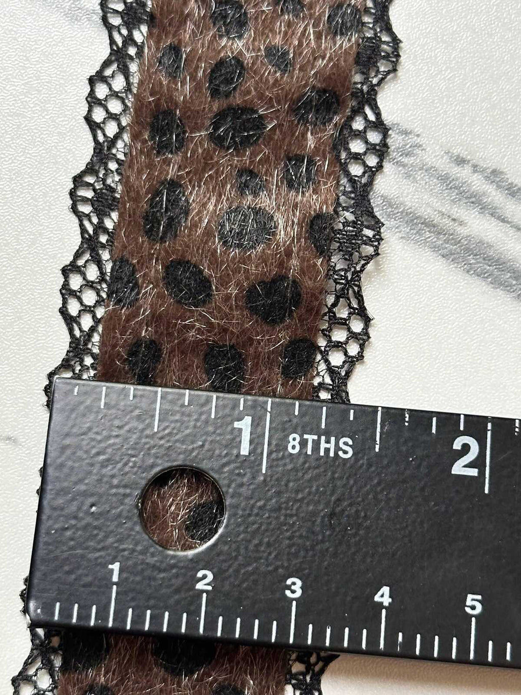 Leopard Print Mohair Faux Fur Black Lace Trim Symmetrical Scalloped Eyelash Ribbon for Y2K Grunge Lingerie Crafts Sewing, 1.25"
