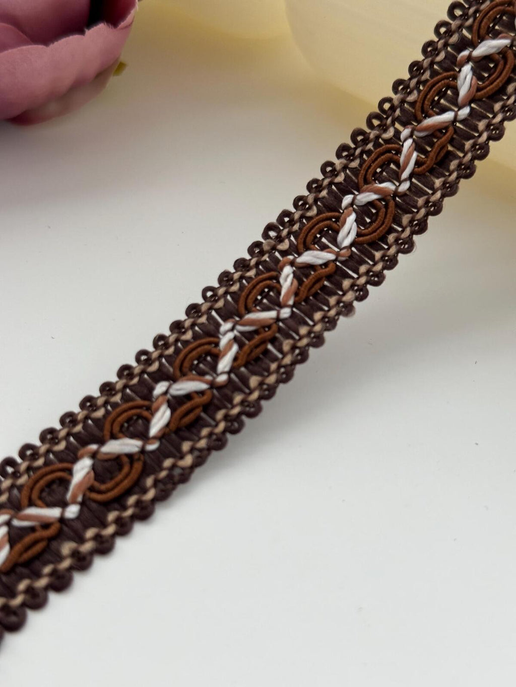 6Yds Non-Stretch 0.8" Dark Brown Woven Braided Gimp Scroll Trim Ribbon Wholesale