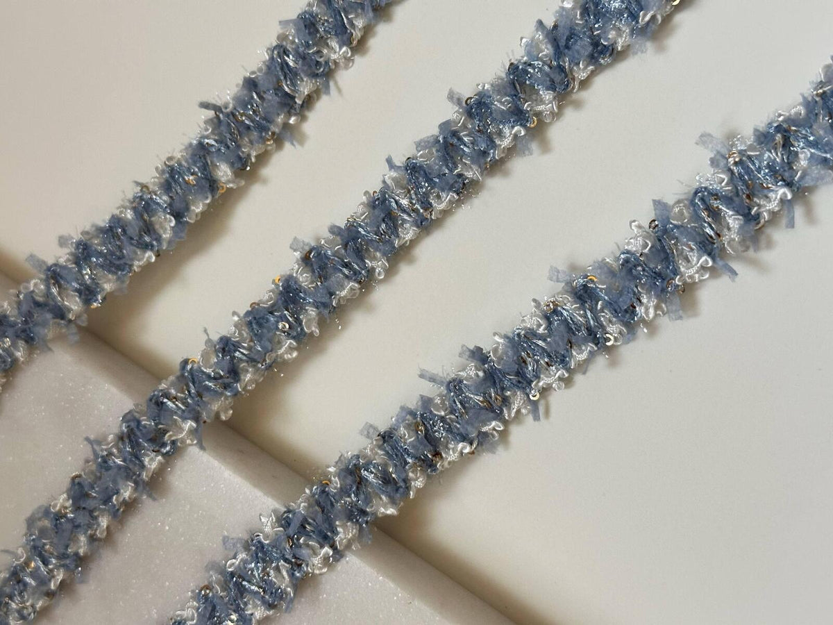 Dusty Blue Tweed Braided Trim by Yard, Bouclé Sequin Ribbon, Coquette Craft Supply, 0.5", Retail Wholesale Bulk