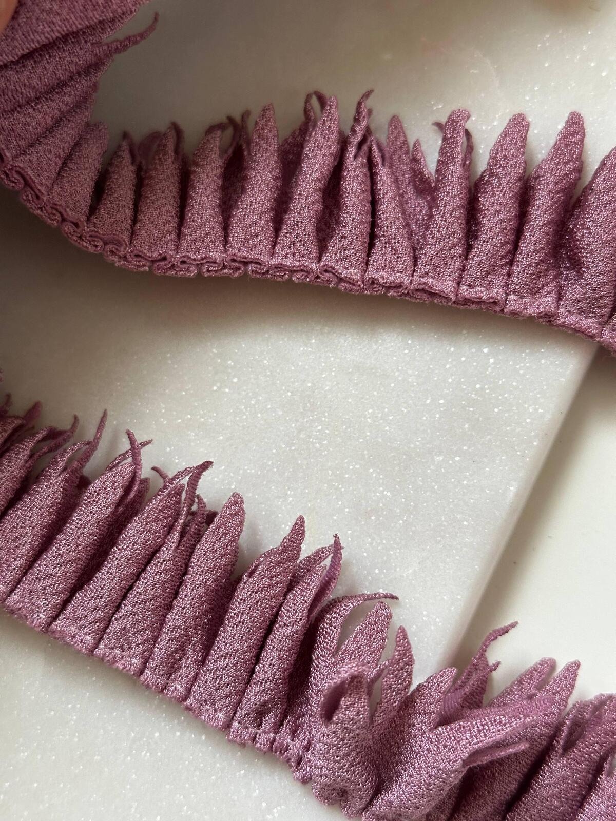 Dusty Mauve Pleated Fringe Trim by Yard, Pleated Ribbon, Soft Skin Friendly Coquette Craft Supply, 1", Retail Wholesale Bulk