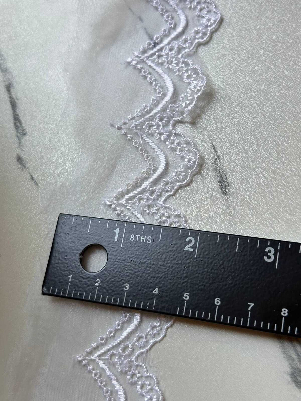 Crisp White Organza Embroidered Lace Trim by Yard, Structured Chevron Scalloped Ribbon, 1.8", Retail Wholesale Bulk