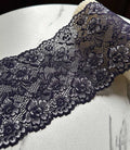 Dark Indigo Navy Violet Floral Stretch Elastic Lace Trim Symmetrical Double Scalloped Wide Galloon Ribbon fs Crafts Sewing, 4.85"