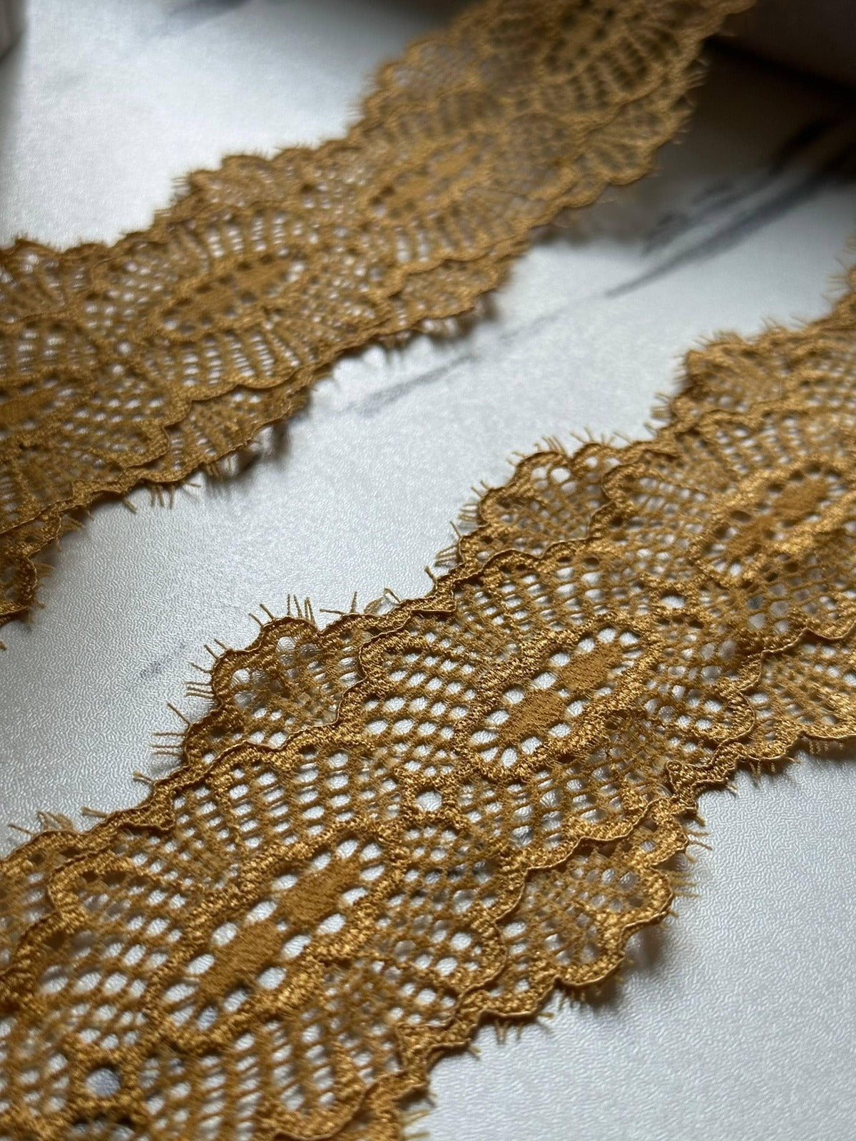 Gold Eyelash Lace Trim, 2" Eyed Stretch Ribbon, Bulk Clearance Coquette Y2K Lace, Lingerie Lace, DIY Sewing, Retail Wholesale