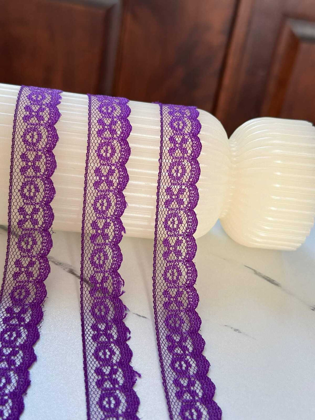 10yds 0.5" Purple Lace Trim Rigid Tulle Mesh Non Stretch Geometric Scalloped Edge Border Ribbon for Junk Journal Crafts Doll Sewing
