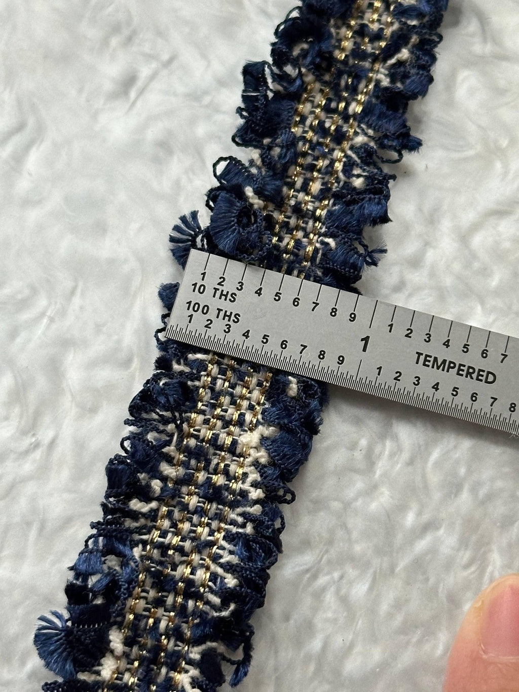 10Yds Non-Stretch 0.9" Navy Gold Metallic Woven Tweed Fringe Trim Wholesale