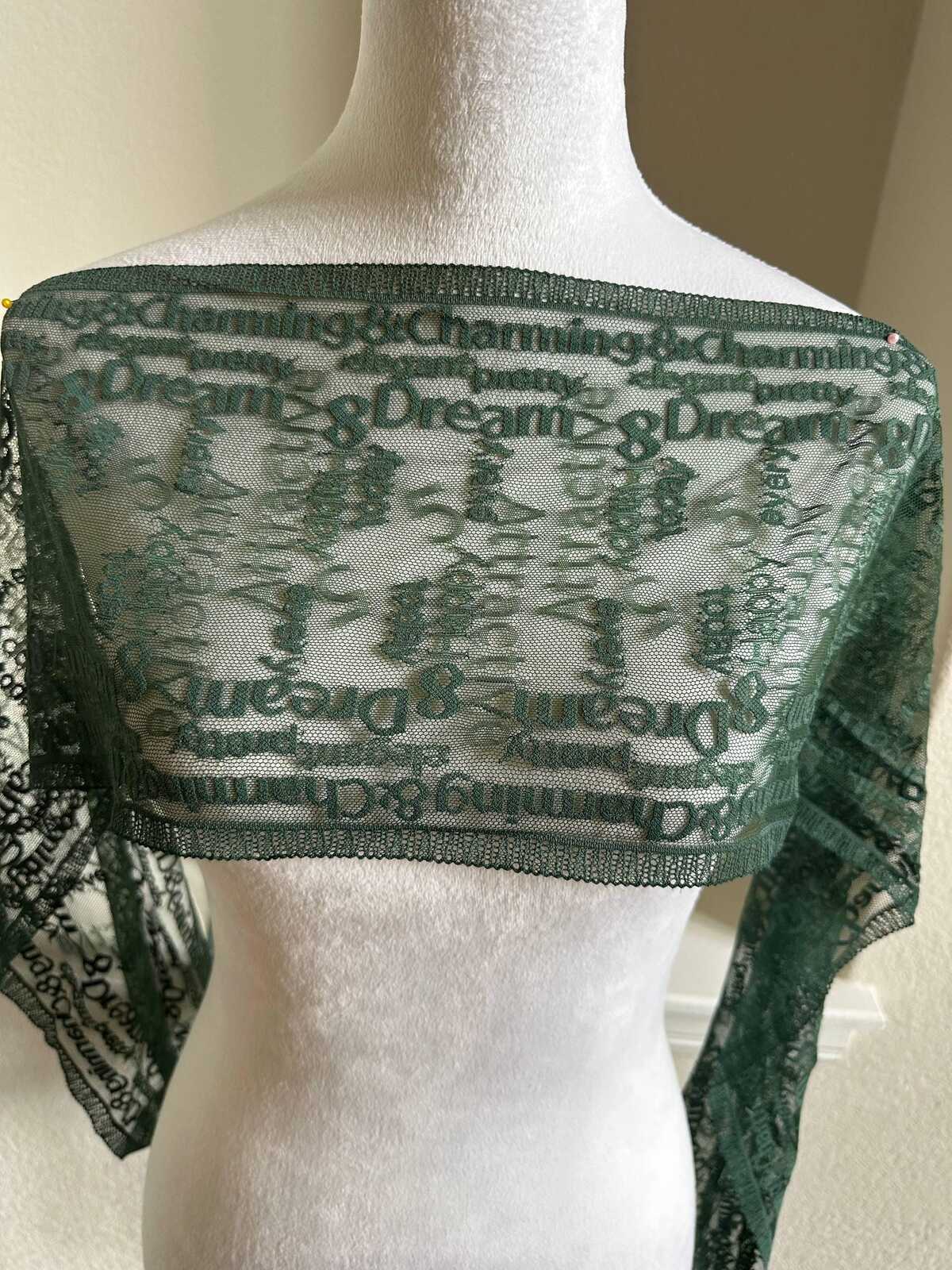 Two Tone Forest Green English Alphabet Letters Embroidered Mesh Lace Trim Single Scalloped Tulle Ribbon for Lingerie Gowns Crafts, 7.8"