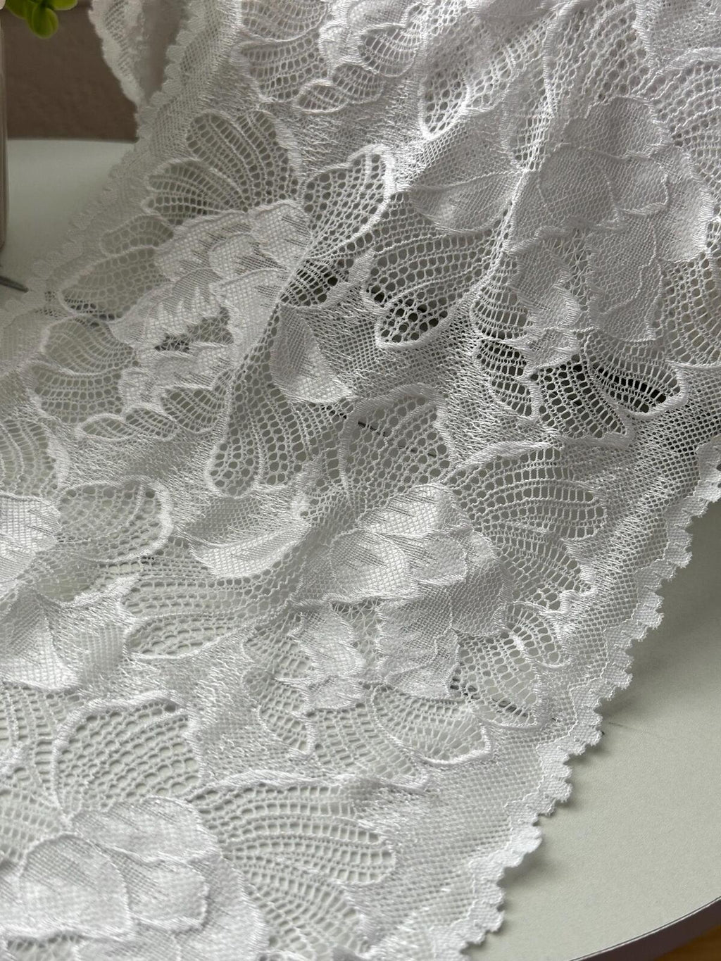 3Yds  Stretch 8.5" White Textured Two-Tone Effect Wide Stretch Lace Wholesale
