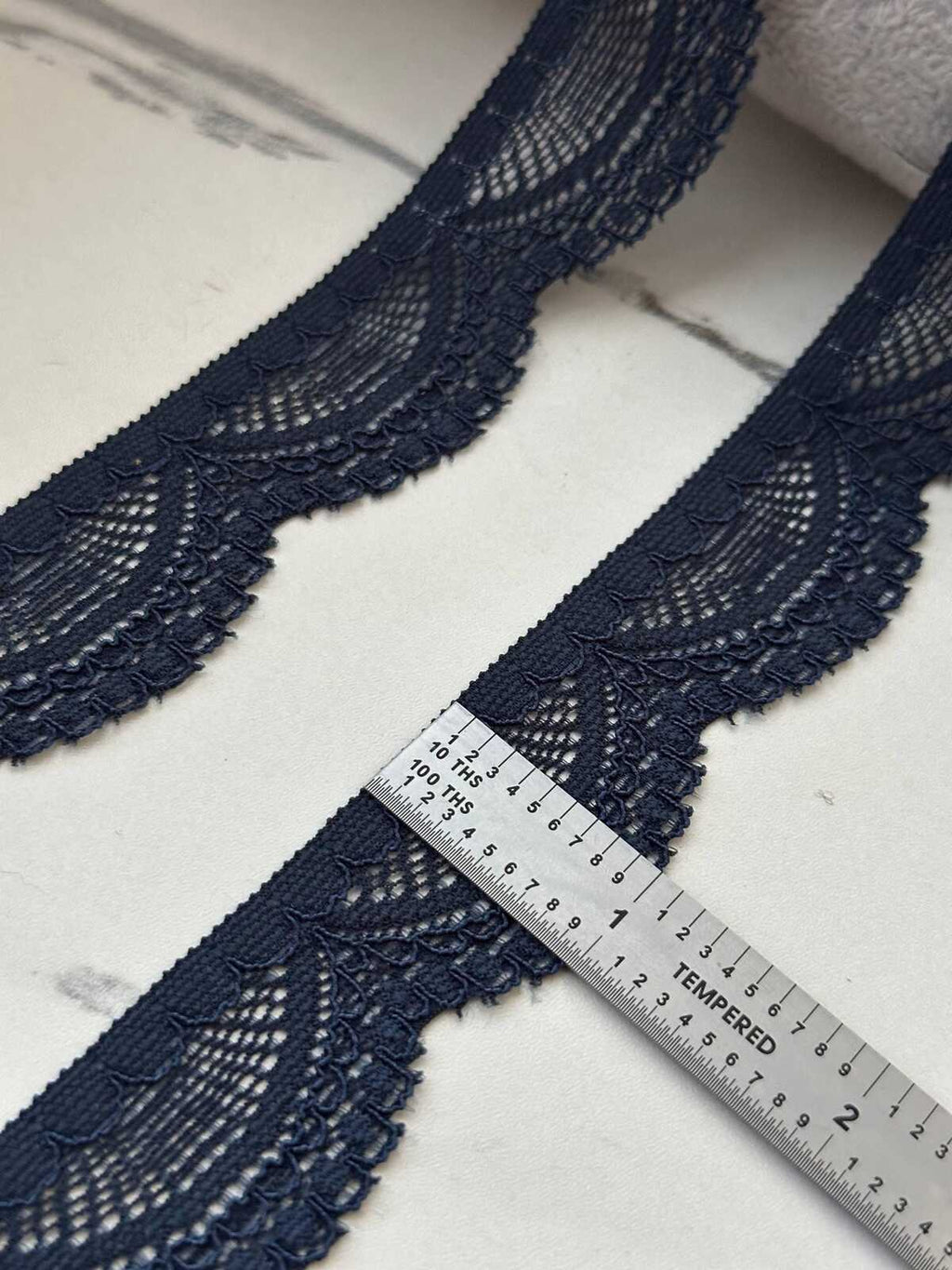 10Yds Stretch 1" Dark Navy Blue Scalloped Floral Stretch Lace Trim Wholesale