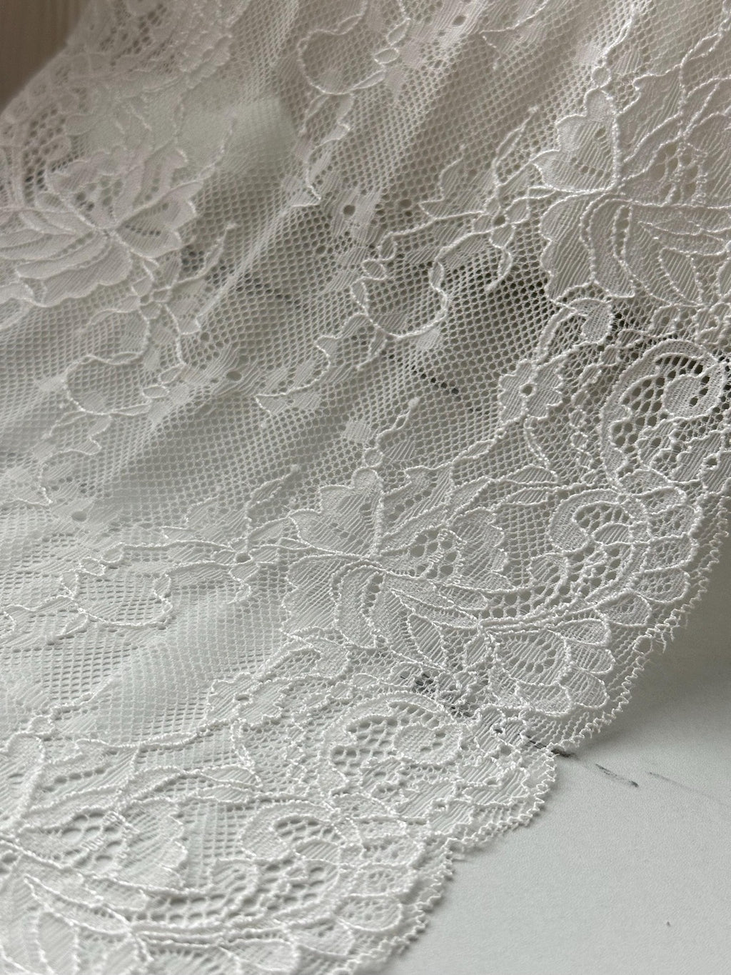 3Yds Soft Stretch 8" French White Floral Scalloped Wide Stretch Lace Wholesale